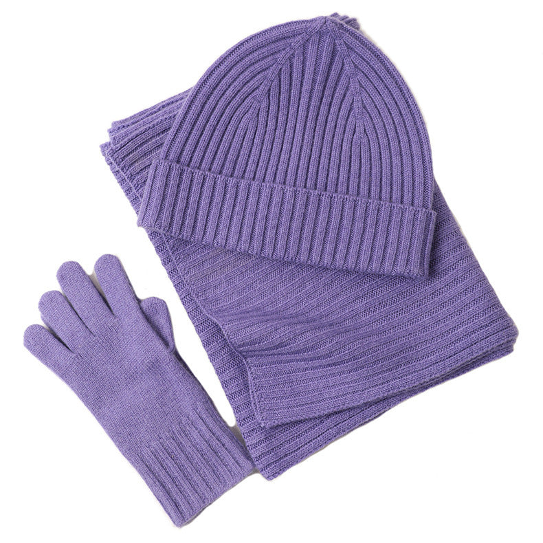 New Wool Scarf Hat Gloves Three Piece Set For Women