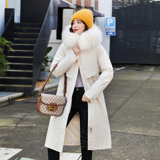Mid-length women's lamb fur collar down jacket