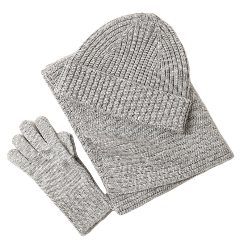 New Wool Scarf Hat Gloves Three Piece Set For Women