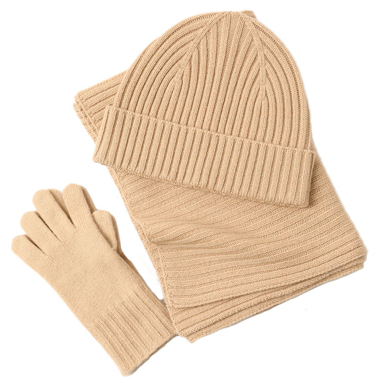 New Wool Scarf Hat Gloves Three Piece Set For Women