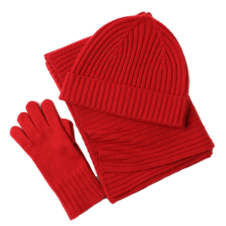 New Wool Scarf Hat Gloves Three Piece Set For Women