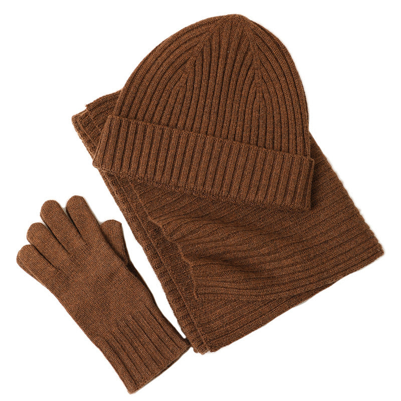 New Wool Scarf Hat Gloves Three Piece Set For Women