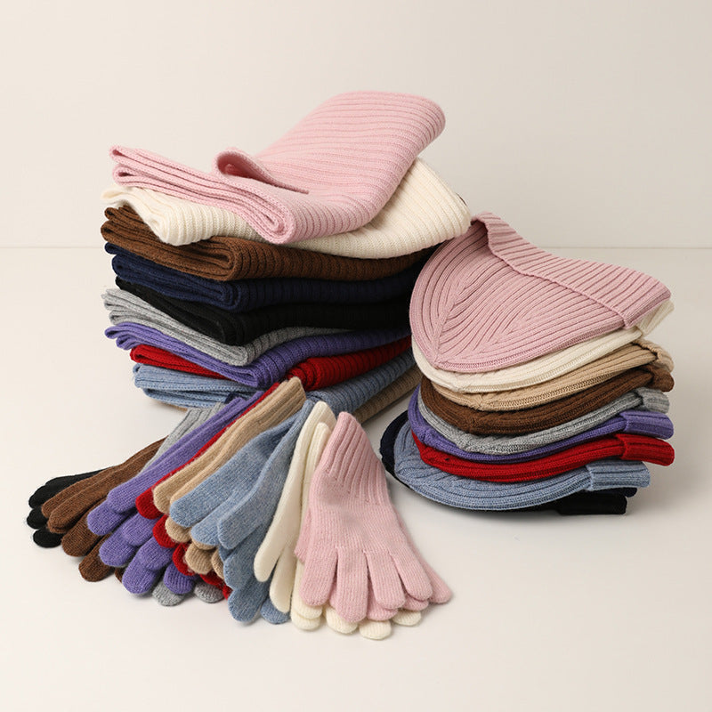 New Wool Scarf Hat Gloves Three Piece Set For Women