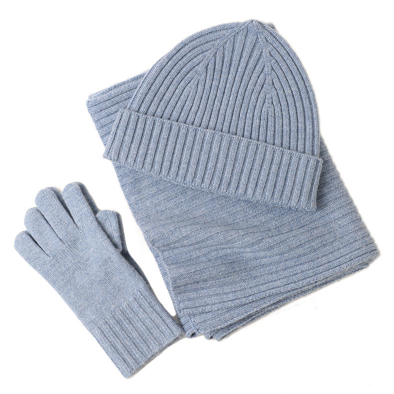 New Wool Scarf Hat Gloves Three Piece Set For Women