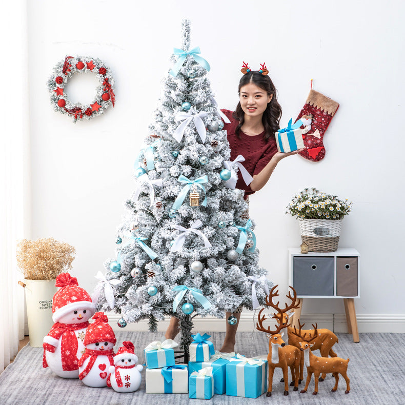 Christmas White Snow Spray Flocking Christmas Tree Simulation Artificial Cedar Tree Blue Encryption Package Pvc Christmas Tree
