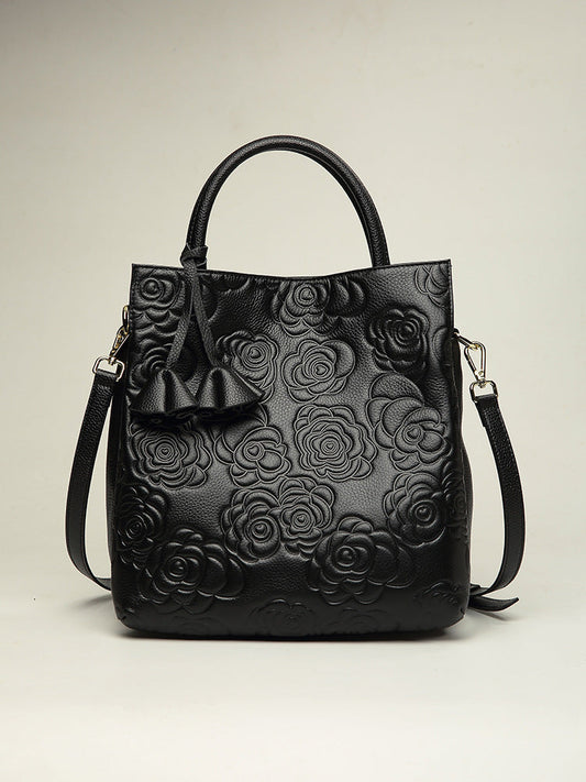 Genuine Leather Women's Bag Genuine Goods Cowhide Bag 2025 New Camellia Flower Handbag Fashion Large Bag Shoulder Crossbody Bag