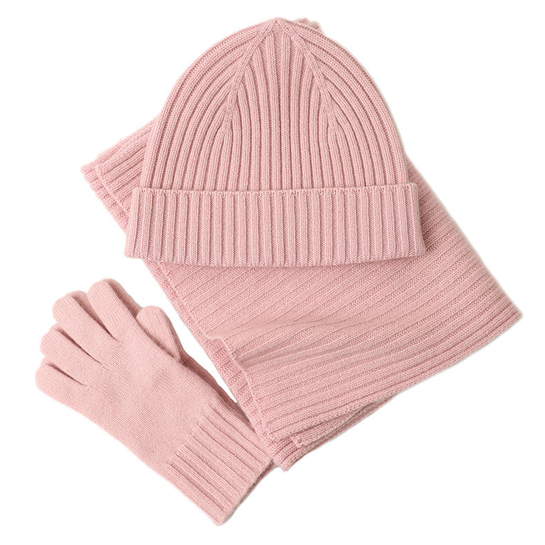 New Wool Scarf Hat Gloves Three Piece Set For Women