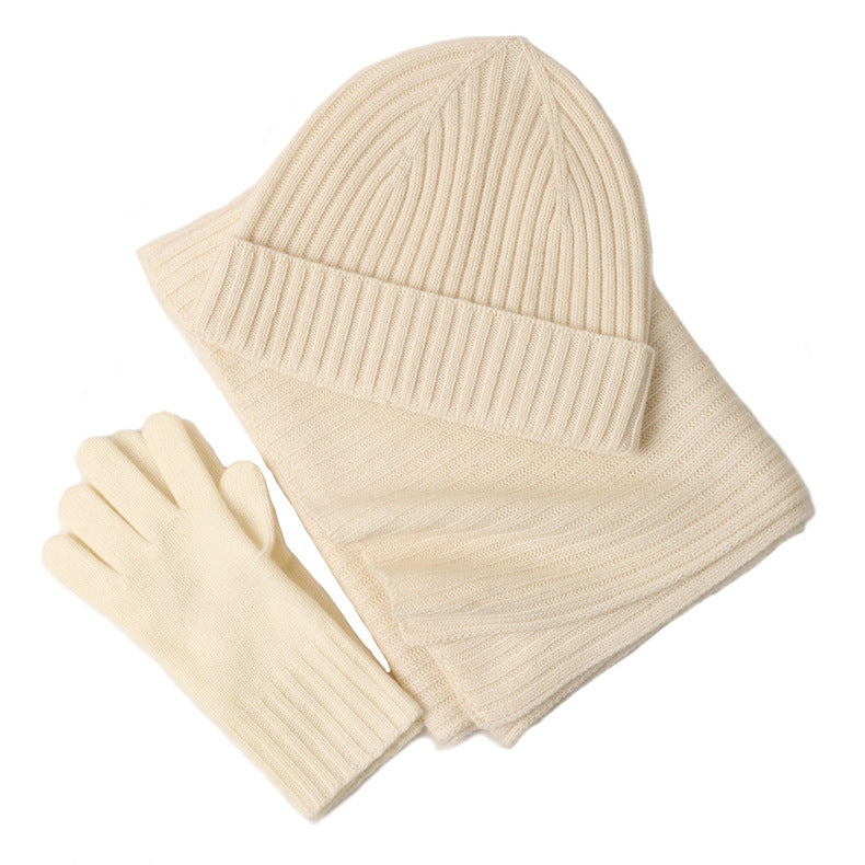 New Wool Scarf Hat Gloves Three Piece Set For Women