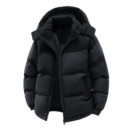Men's Cotton Padded Clothing Corduroy Detachable Hat Coat