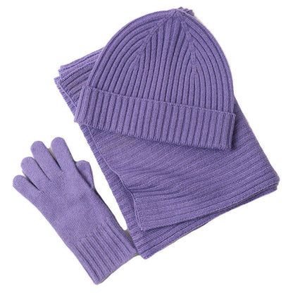 New Wool Scarf Hat Gloves Three Piece Set For Women
