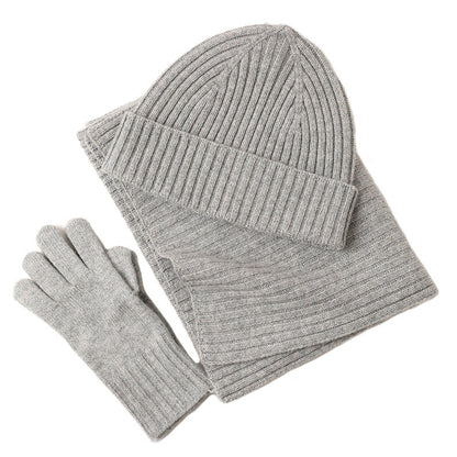 New Wool Scarf Hat Gloves Three Piece Set For Women