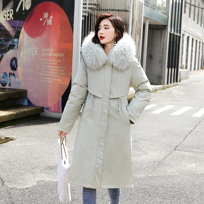 Mid-length women's lamb fur collar down jacket