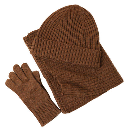 New Wool Scarf Hat Gloves Three Piece Set For Women