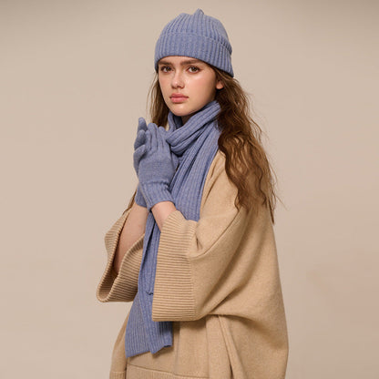 New Wool Scarf Hat Gloves Three Piece Set For Women