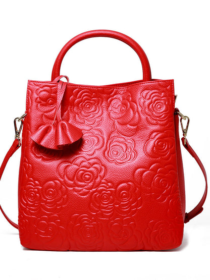 Genuine Leather Women&#039;s Bag Genuine Goods Cowhide Bag 2025 New Camellia Flower Handbag Fashion Large Bag Shoulder Crossbody Bag