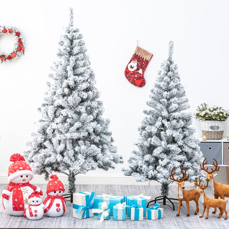 Christmas White Snow Spray Flocking Christmas Tree Simulation Artificial Cedar Tree Blue Encryption Package Pvc Christmas Tree