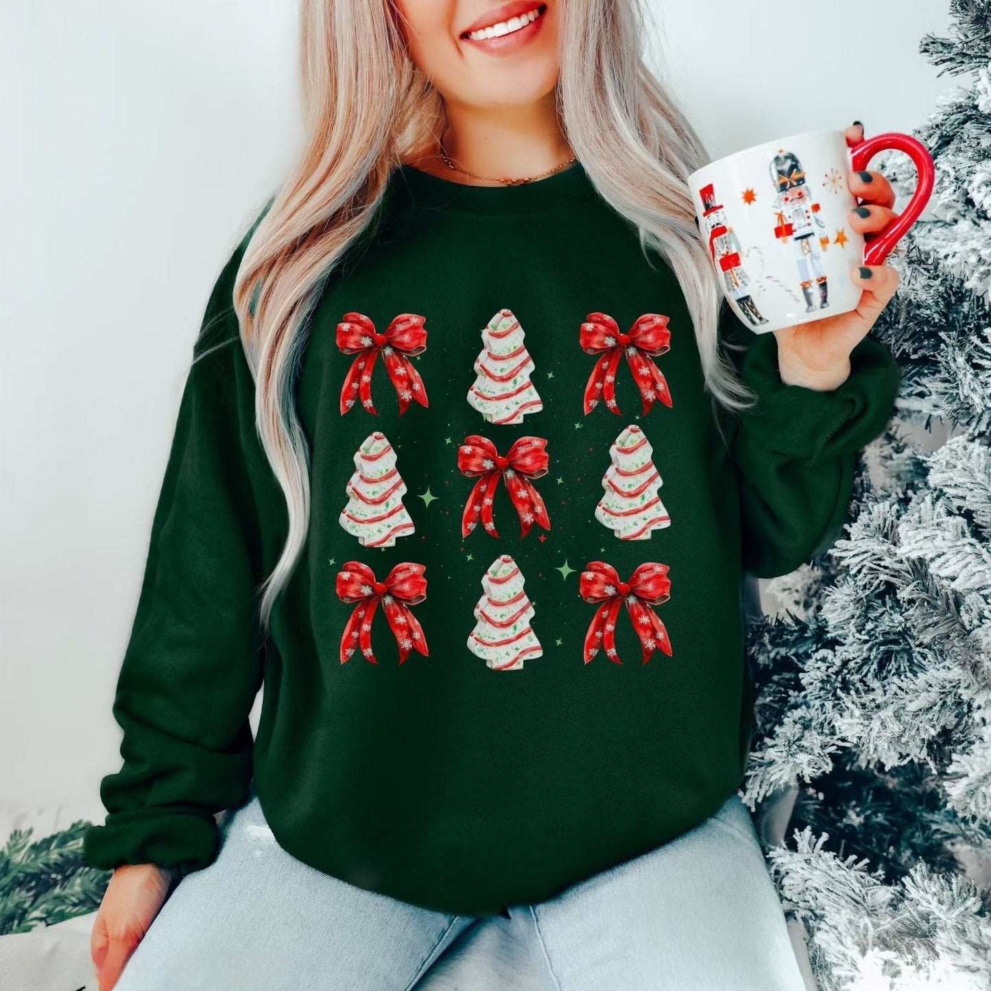 Printed Round Neck Long Sleeve Pullover Loose Sweater Women